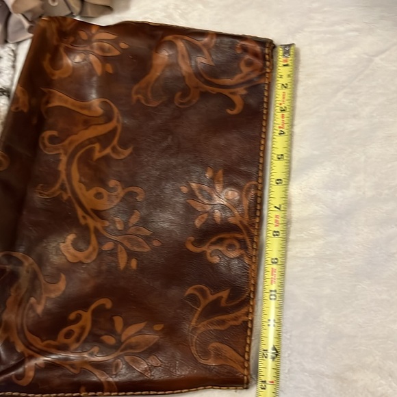 Plinio Visona Vintage Brown & Tan Embossed Leather Italian Laptop Case Purse - Picture 7 of 8